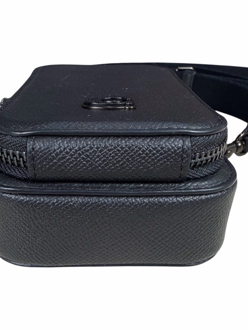 Coach Travel Phone Crossbody Pebbled Black Leather Crossbody Bag Structured - Picture 4 of 10